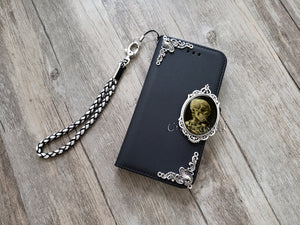 Skeleton with Burning Cigarette phone wallet removable case for iPhone X XS XR 12 13 14 pro max 8 7 Plus Galaxy S22 S21 S20 Ultra MN1732