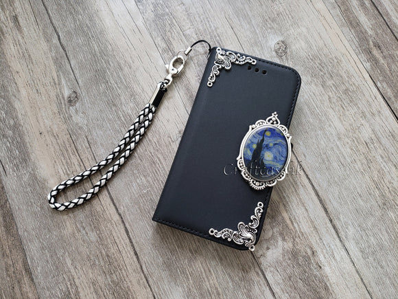 Starry Night phone leather wallet removable case for iPhone X XS XR 12 13 14 pro max Plus Galaxy S22 S21 S20 Ultra Note 20 10 Plus MN1804