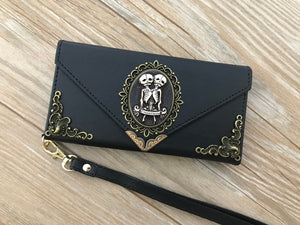 Gothic Twins Skull phone leather wallet case for iPhone X XS XR 13 14 pro max 8 7 Plus Galaxy S20 Ultra S10 S9 S8 Note 8 9 10 Plus MN0096