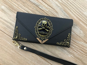 Gothic Poison Skull phone leather wallet case for iPhone X XS XR 13 14 pro max Plus Galaxy S20 Ultra S10 S9 S8 Note 8 9 10 Plus MN0749