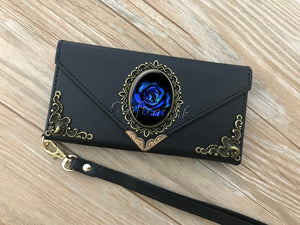 Blue rose envelope phone leather wallet case for iPhone X XS XR 13 14 pro max 8 7 6s Plus Galaxy S20 S10 S9 S8 Plus Note 8 9 10 Plus MN2163