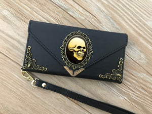 Antique gothic skull envelope phone leather wallet case for iPhone X XS XR 13 14 pro max Galaxy S20 Ultra S10 S9 S8 Note 8 9 10 Plus MN2101