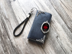 Gothic red rose phone leather wallet removable case for iPhone X XS XR 11 12 Pro Max 8 7 6s Galaxy S20 S10 S9 S8 Note 20 8 9 10 Plus MN2378