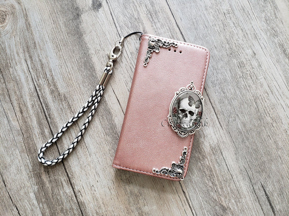 Antique gothic skull phone leather wallet removable case for iPhone XS XR 12 13 14 pro max Galaxy S22 S21 S20 Ultra Note 20 10 Plus MN2409