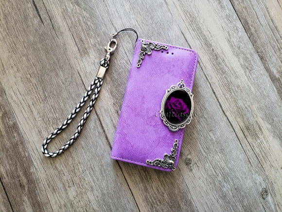 Purple rose floral phone leather wallet removable case for iPhone X XS XR 11 12 Pro Max 8 7 Galaxy S20 S10 S9 S8 Note 20 8 9 10 Plus MN2424