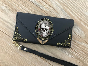 Antique gothic skull phone leather wallet case for iPhone X XS XR 11 12 13 14 Pro Max Galaxy S21 S20 Ultra S10 Note 20 8 9 10 Plus MN2404