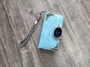 Blue rose floral phone leather wallet removable case for iPhone X XS XR 11 12 Pro Max 8 7 6s Galaxy S20 S10 S9 Note 20 8 9 10 Plus MN2412