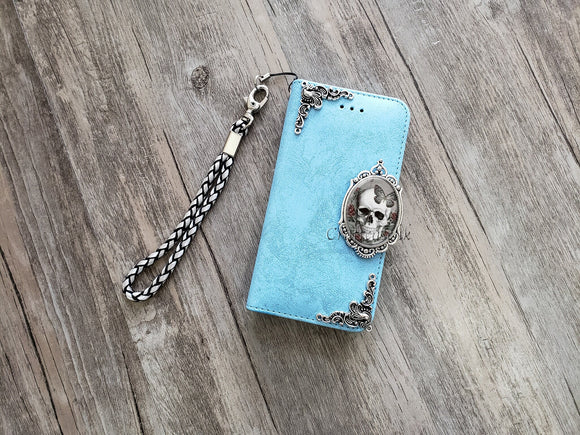 Antique gothic skull phone leather wallet removable case for iPhone X XS XR 11 12 Pro Max Galaxy S21 S20 S10 S9 Note 20 8 9 10 Plus MN2476