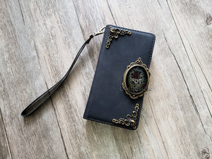 Gothic Floral Rose Zipper leather wallet case for iPhone X XS XR 13 14 pro max 8 7 Galaxy S21 S20 Ultra S10 S9 S8 Note 20 9 10 Plus MN2583