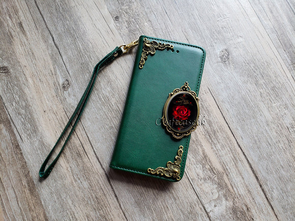 Gothic red rose phone leather wallet removable case for iPhone X XS XR 11 12 Pro Max 8 7 Galaxy S21 S20 S10 S9 Note 20 8 9 10 Plus MN2648