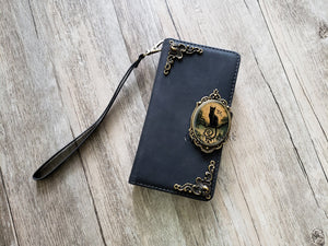 Gothic Black Cat Zipper leather wallet case for iPhone X XS XR 11 12 13 14 Pro Max Galaxy S22 S21 S20 Ultra S10 Note 20 9 10 Plus MN2744