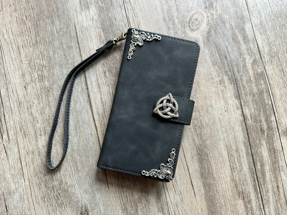 Trinity Celtic Knot Zipper leather wallet case for iPhone X XS XR 13 14 pro max Galaxy S22 S21 S20 Ultra S10 S9 S8 Note 20 9 10 Plus MN2789