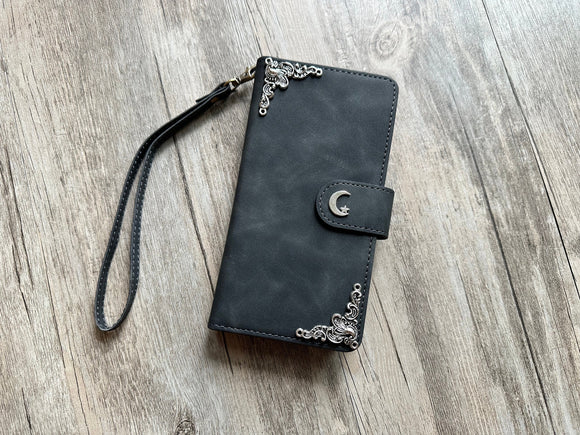 Star on the Moon Zipper leather wallet case for iPhone X XS XR 13 14 pro max 8 7 6s Galaxy S22 S21 S20 Ultra S10 S9 Note 20 10 Plus MN2782