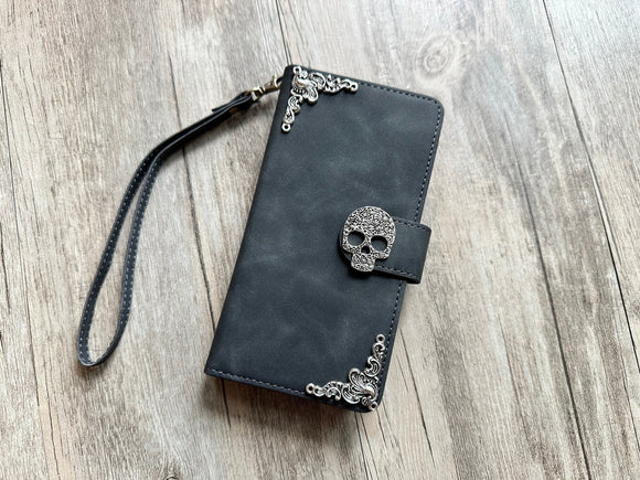 Gothic Skull Zipper leather wallet case for iPhone X XS XR 13 14 pro max 8 7 6 Galaxy S22 S21 S20 Ultra S10 S9 S8 Note 20 9 10 Plus MN2787