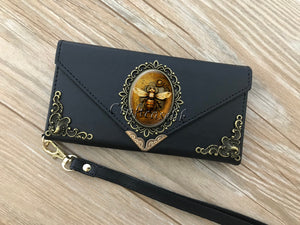 Steampunk honey bee phone leather wallet case for iPhone XS XR 11 12 13 14 Pro Max Galaxy S23 S22 S21 S20 Ultra S10 Note 20 10 Plus MN2821