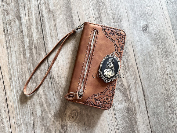 Vintage Skull lady leather wallet imprint phone case for iPhone X XS XR 11 12 13 14 Pro Max Galaxy S23 S22 S21 Ultra Note 20 10 Plus MN2901