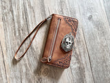 Antique gothic skull leather wallet imprint phone case for iPhone 11 12 13 14 Pro Max Galaxy S23 S22 S21 S20 Ultra Note 20 10 Plus MN2899