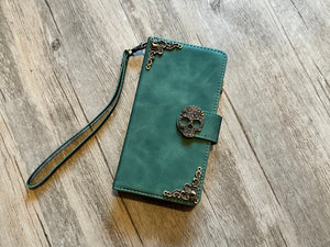 Gothic Skull Zipper leather wallet phone case for iPhone 15 Pro Max Galaxy S23 FE Z Fold 5 MN2910