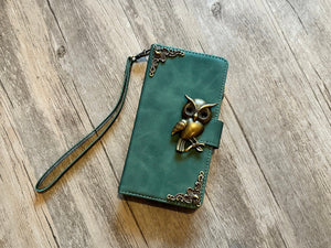 Gothic Owl Zipper leather wallet phone case for iPhone 15 Pro Max Galaxy S23 FE Z Fold 5 MN2915