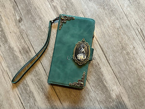 Gothic Skull Lady Zipper leather wallet phone case for iPhone 15 Pro Max Galaxy S23 FE Z Fold 5 MN2917