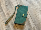 Star on the Moon Zipper leather wallet phone case for iPhone 15 Pro Max Galaxy S23 FE Z Fold 5 MN2906