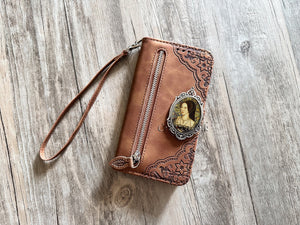 Anne Boleyn leather wallet imprint phone case for iPhone XR 11 12 13 14 15 Pro Max Galaxy S23 S22 S21 S20 Ultra Note 20 10 Plus MN2920