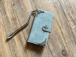 Rose Cross Zipper leather wallet phone case for iPhone 15 Pro Max Galaxy S23 FE Z Fold 5 MN2931