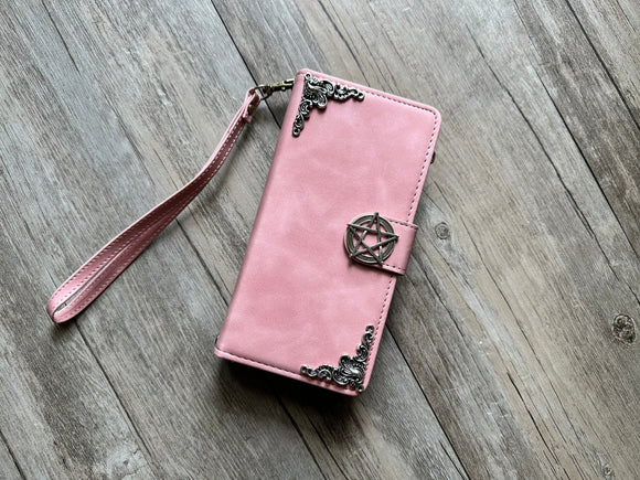 Pentagram Star Zipper leather wallet phone case for iPhone 15 Pro Max Galaxy Z Fold 5 MN2942