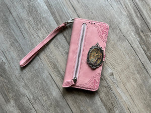 Lady Floral Art leather wallet imprint phone case for iPhone XS XR 12 13 14 15 Pro Max Galaxy S24 S23 S22 S21 Ultra Note 20 10 Plus MN2962