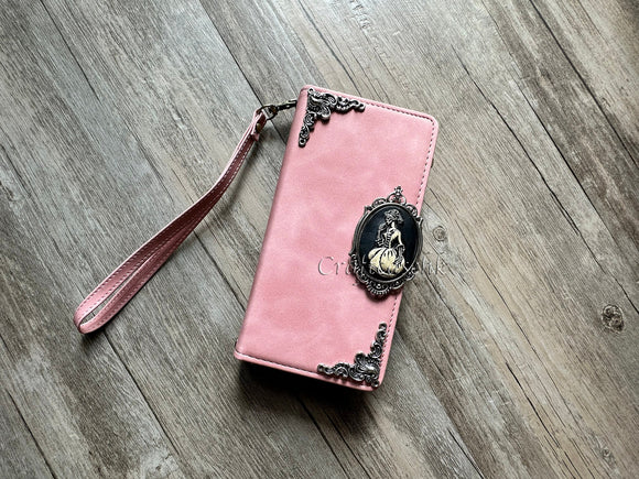 Gothic Skull Lady Zipper leather wallet phone case for iPhone 15 Pro Max Galaxy Z Fold 5 MN2970